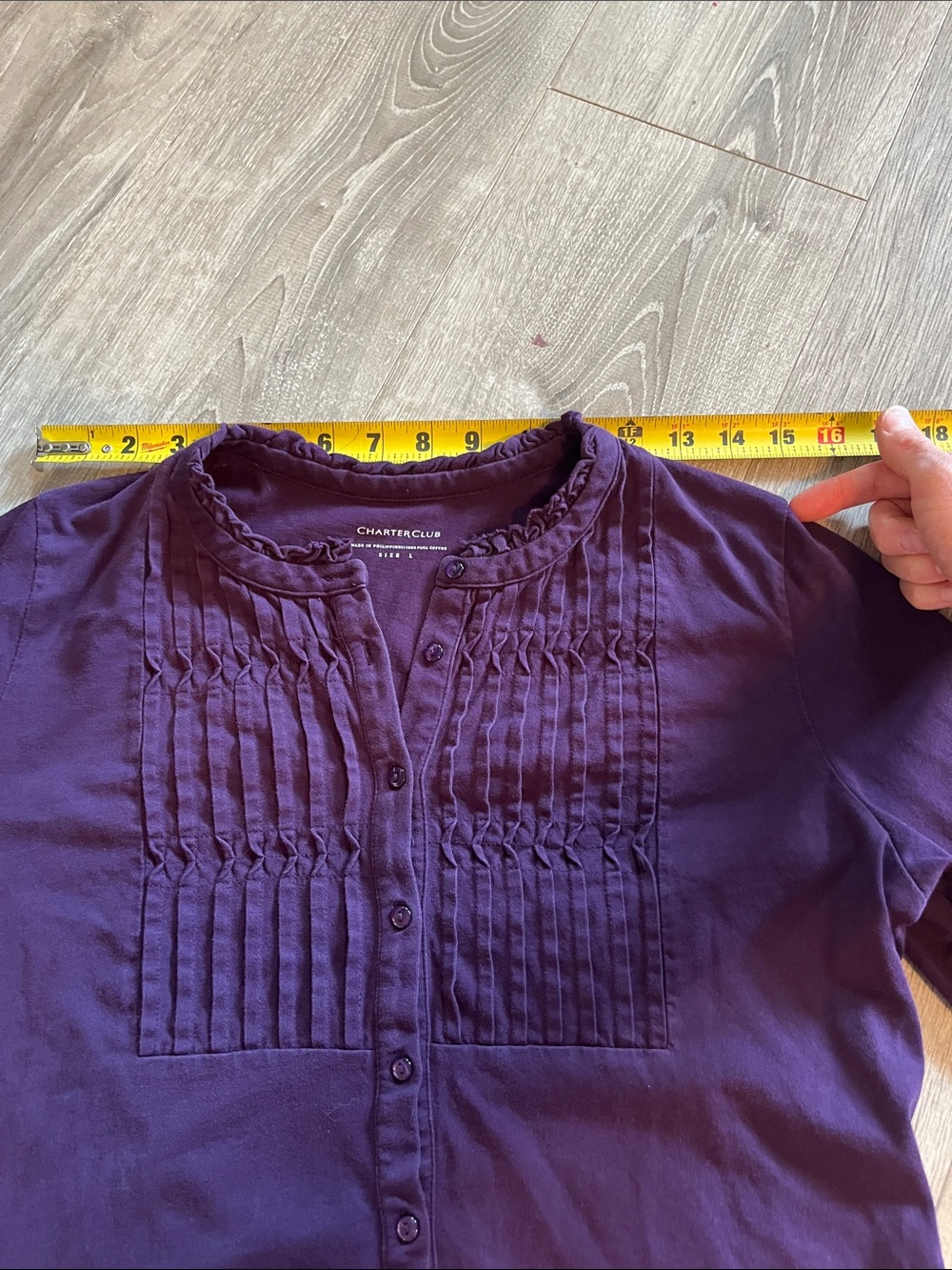 Charter Club Purple Pintuck ruffle split neck Button-Down blouse small medium